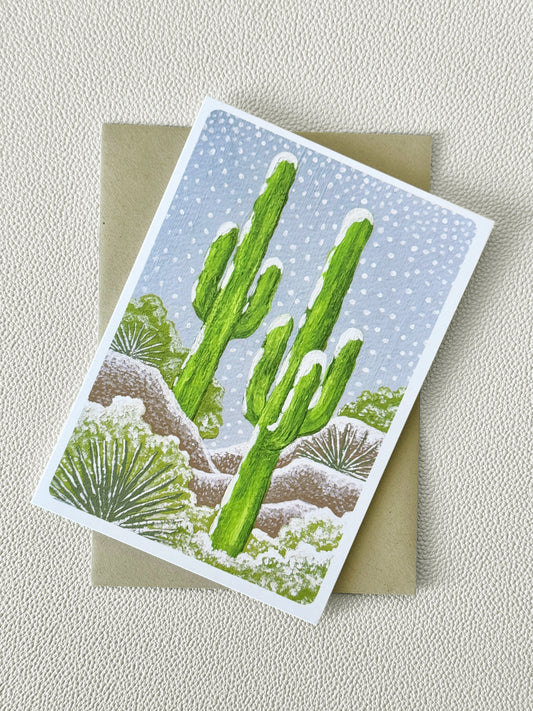 Snowy Saguaros Holiday Greeting Card